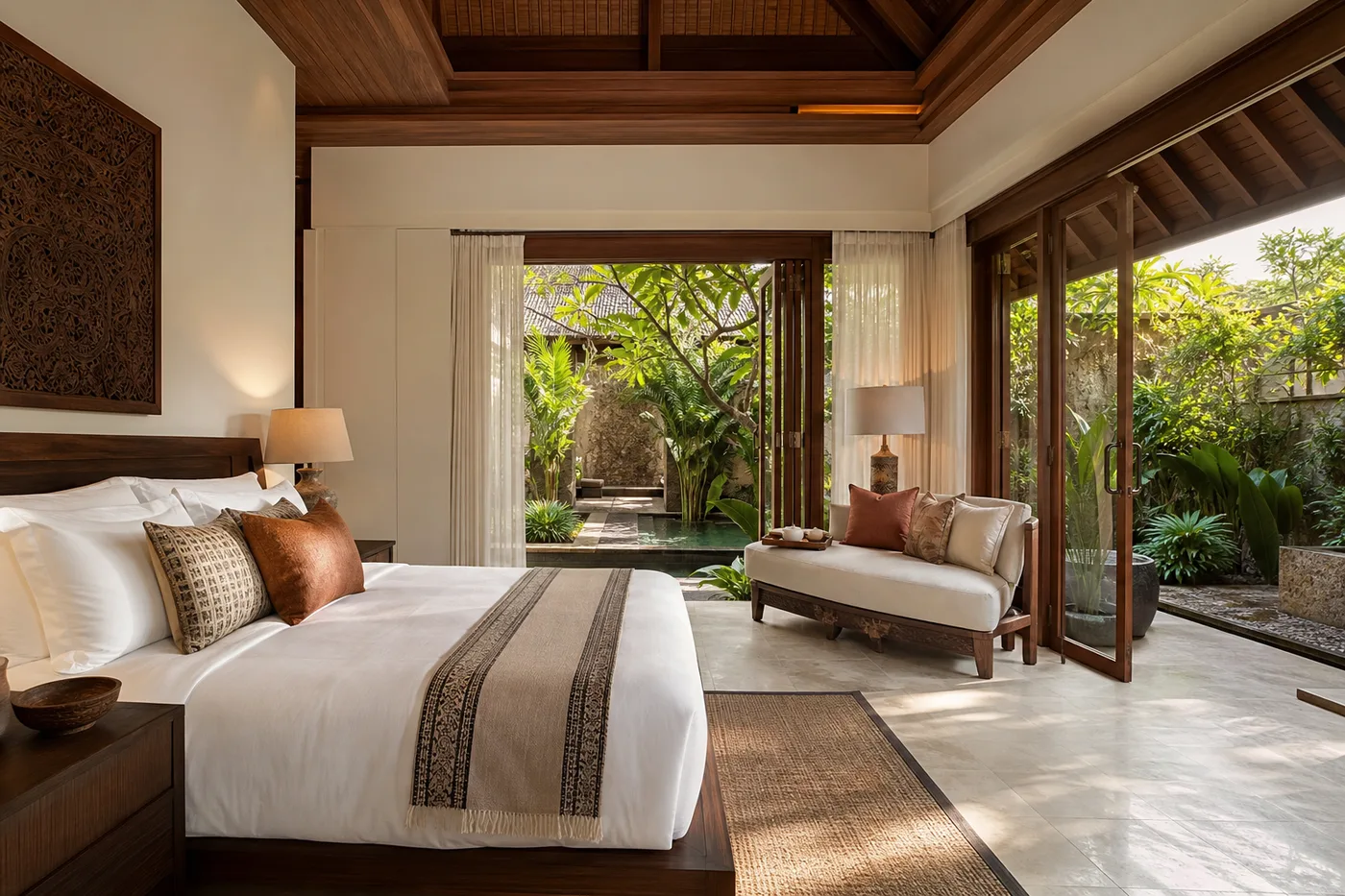 Garden Villa bedroom with warm luxury interior